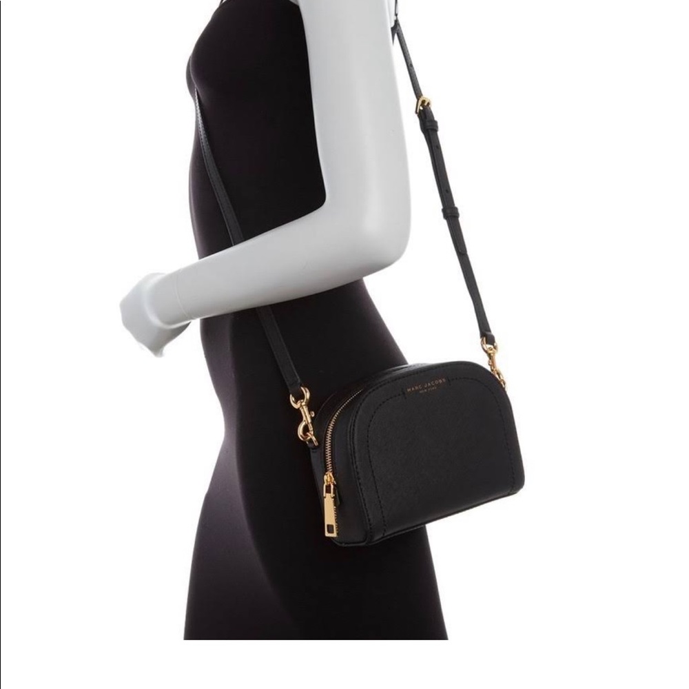 Marc Jacobs Black Leather Dome Crossbody with Gold Hardware